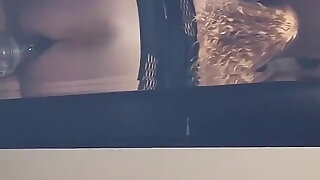 Slut Rides Huge Dildo While Sucking Cock